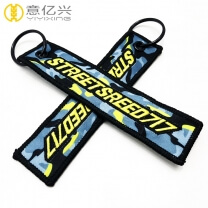 Both sides logo textile key ring personalized embroidered keychains