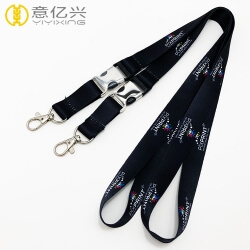 Wholesale Polyester Detachable Release Buckle Black Lanyard Strap