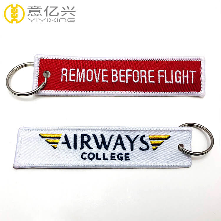 High quality embroidery label customized pull before flight keychain