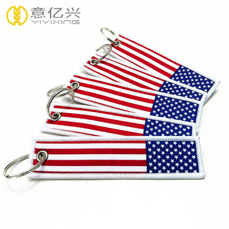 Promotion cheap customized USA Flag jet tag American keychain