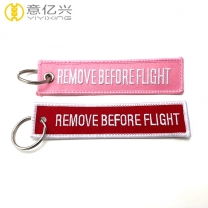 Double sided twill custom remove before flight tags with key rings