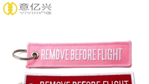 Double sided twill custom remove before flight tags with key rings