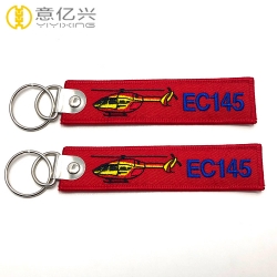 High Quality Custom Red Ribbon Embroidery Logo Jet Tag Keychain