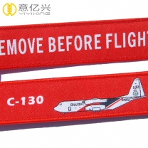 High quality custom logo woven airplane keyrings with metal key ring