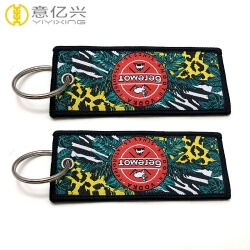 Custom jet tag woven logo personalized fabric keychains