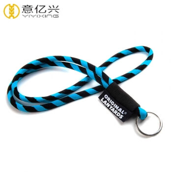 Wholesale retractable black rope lanyard with square woven label