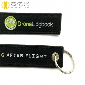 High quality woven logo custom flight tags keychain