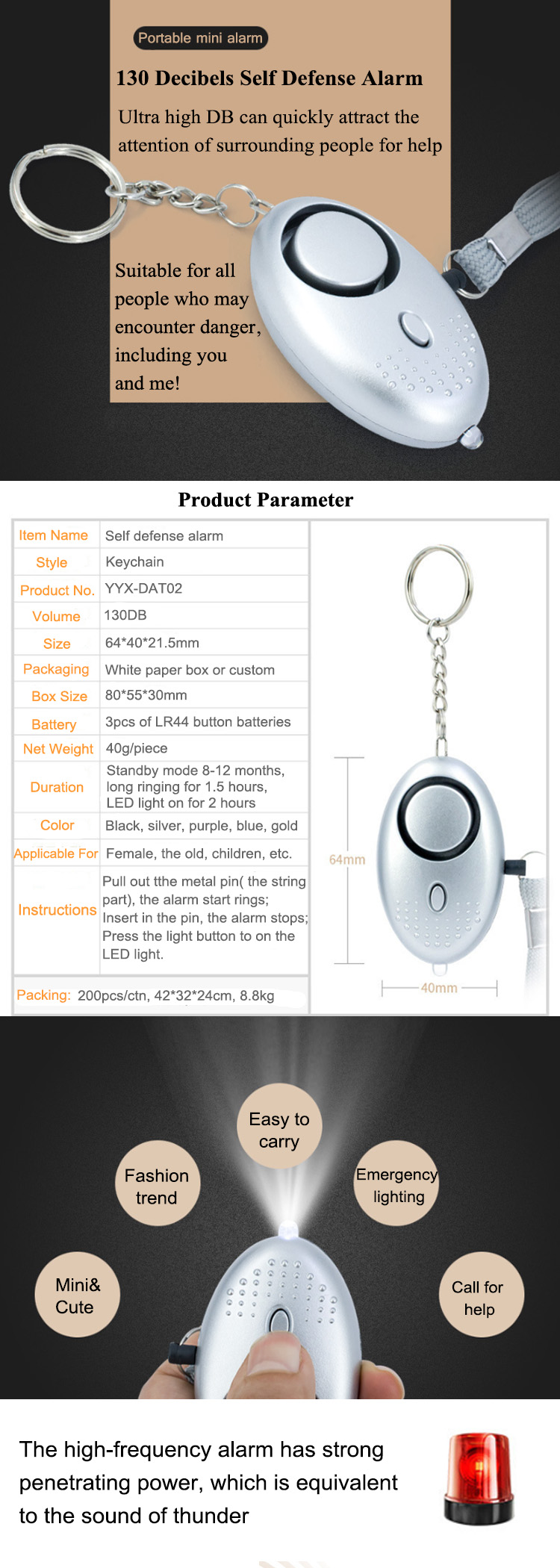Self Defense Personal Alarm Keychain