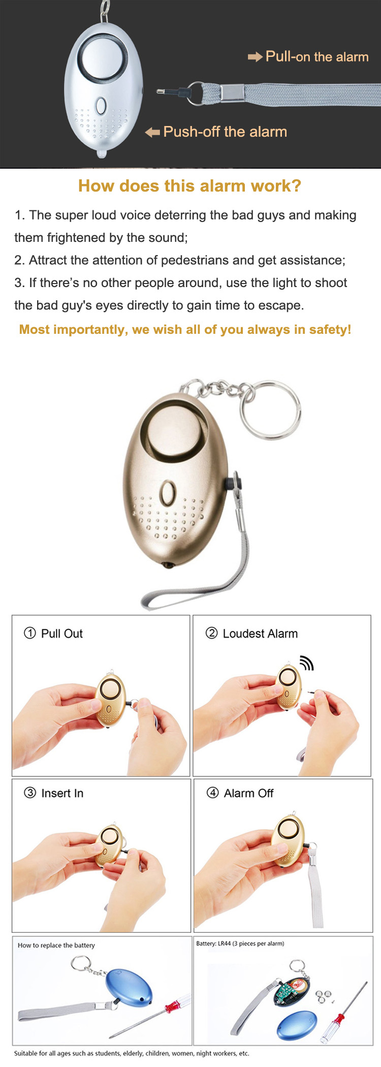 Self Defense Personal Alarm Keychain