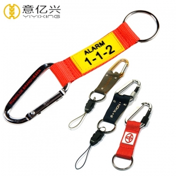 Custom logo Short strap carabiner lanyard with key ring