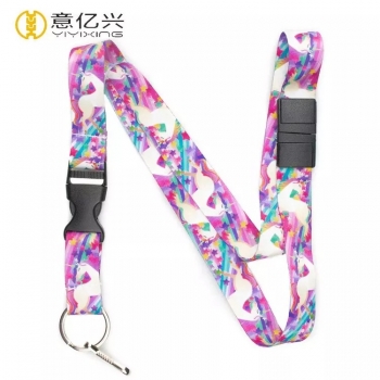 Custom Cute Printed Unicorn Lanyard With Metal Hook