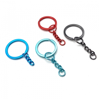 YYX 1 inch metallic Red teal blue iron Keychain color split key ring