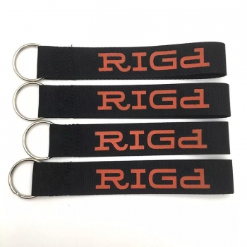 Printed brand name logo polyester short wristband keychain for promotion