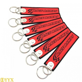 Cheap Custom Fashion Fabric Woven Logo Keychain Jet Tag