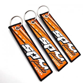 Factory Wholesale Souvenir Custom Logo Fabric Keychain Woven Jet Tag Key Chain