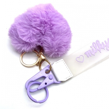 YYX Embossed lavender purple logo plastic rubber wrist strap short lanyard custom clear keychain