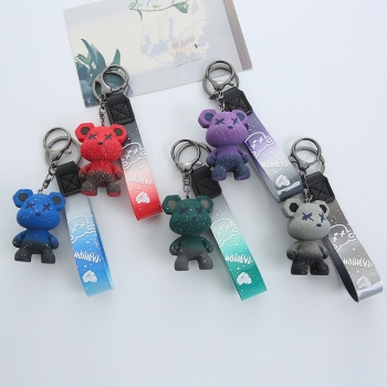Wholesale Cartoon Rubber 3d Bear Keychain Custom Cute Starry Sky Bear Car Key Chain For Bag Pendant