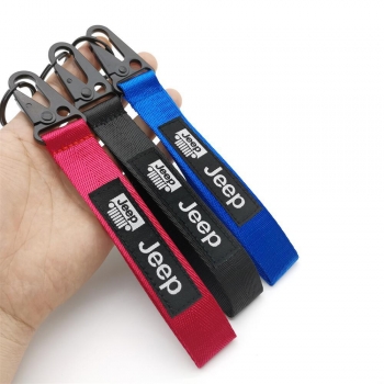 Logo Printed Key Car Brand Key Chain Woven Nylon Wrist Wristlet Polyester Keychain Custom Carabiner Lanyard