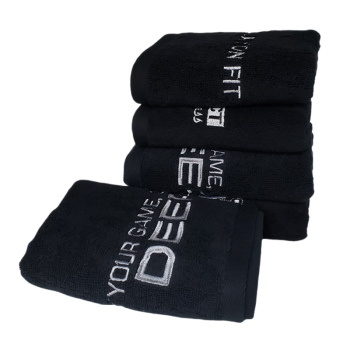 Black Cotton Towel Custom Logo Gym Towel Sports Black Terry Towel
