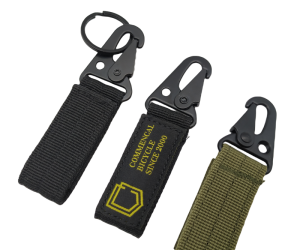 Custom Logo Velcro Tactical Keychain Key Chain Multi-functional Nylon Webbing Strap Keychain with Rubber Tag Label